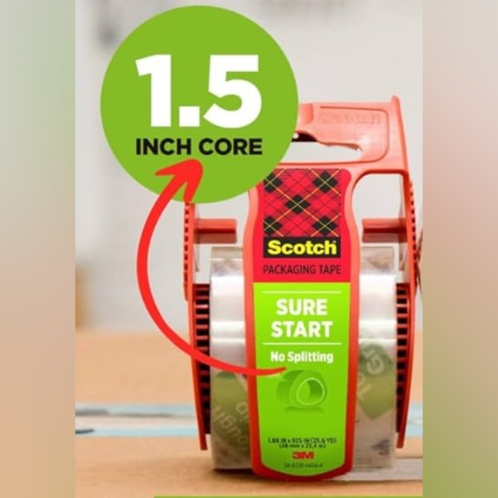 Scotch Sure Start Packaging Tape with Dispenser - Red and Green